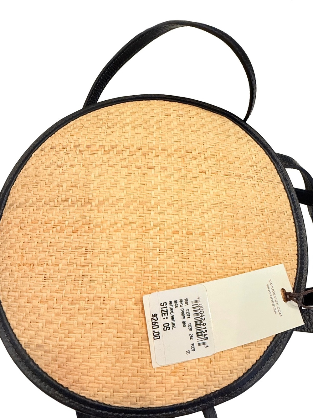 KAYA Carrie Bag Handwoven Straw W/ Black Leather Trim Crossbody Strap NWT